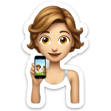 de una chica Claro castaño con reflejo rubio un jockey en la cabeza y un celular iPhone en la mano sticker