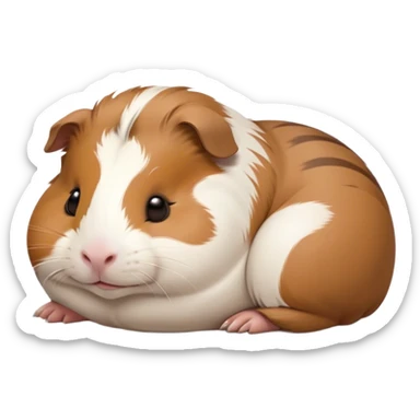 Meme-Worthy Cute Sleeping Brown and White Banded Guinea Pig Portrait Emoji, Head resting peacefully with a contented smile, showcasing a delightfully chubby build and a luxuriously soft banded fur of brown and white, eyes shut in a serene, cozy nap, Simplified yet hilariously adorable features, highly detailed, glowing with a soft, drowsy light, high shine, relaxed and utterly lovable, stylized with an air of playful laziness, bright and heartwarming, soft glowing outline, capturing the essence of a comically sleepy guinea pig, so meme-worthy it feels like it could instantly become the next viral sensation of adorable slumber! sticker