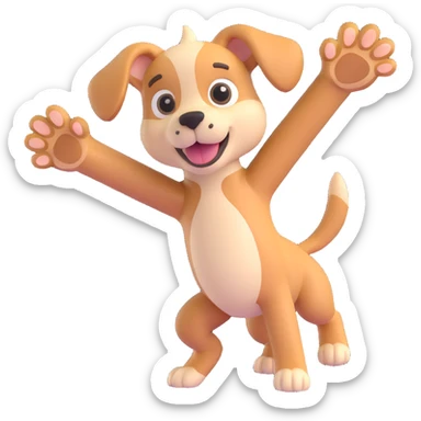 3D emoji of a puppy mid-zoomie, paws in the air, playful and energetic sticker
