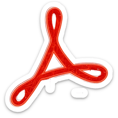 Transform the Adobe Acrobat logo into a cyberpunk, holographic style with glowing neon red edges and intricate circuit patterns throughout the logo. Maintain the recognizable Acrobat 'A' shape, overlaying neon and circuit effects in a futuristic, clean style consistent with cyberpunk icons. The whole icon should have a consistent red cyberpunk glow and detailed circuit designs on a transparent background. sticker