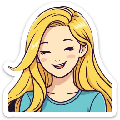 woman with long blonde hair, winking, playful pose, sticker style sticker