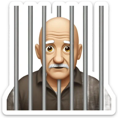 Bald old man behind bars in jail sticker
