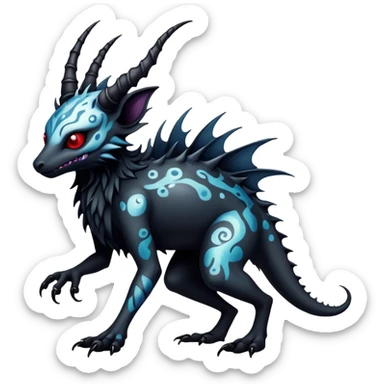 a dark gothic edgy vernid-fionbri-creature with splash patterns full body sticker