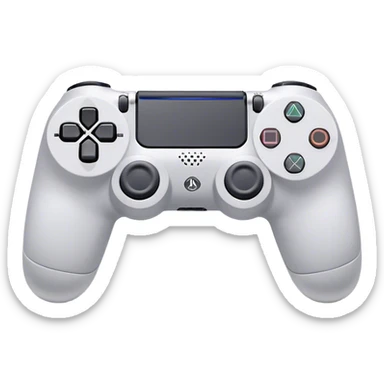 Clash of Clans aesthetic: Cinematic Playful PlayStation 4 DualShock Controller Portrait Emoji, rendered in a 3D vector-style similar to standard emojis with minimal shading and bold, simplified shapes. A compact, distinct form with signature details, softly glowing with a cutting-edge console technology charm. Simplified yet unmistakably iconic, highly detailed and consistent, glowing with a soft radiance and high shine. Stylized with a touch of technological advancement and a soft glowing outline, capturing the essence of a beloved gaming relic with a friendly, playful manner! sticker