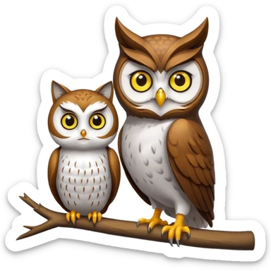 Owl on a branch with a cat's head with only one owl sticker