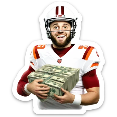 Baker mayfield holding money sticker