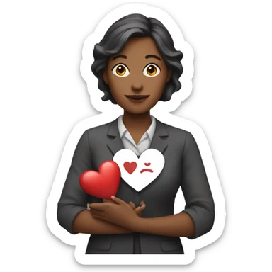 A female teacher holds a heart in her hands sticker