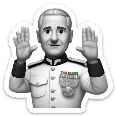 general peron raising both hands, black and white sticker