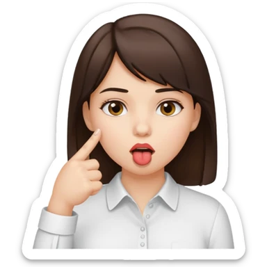 A brunette girl sucks her index finger with her mouth. sticker