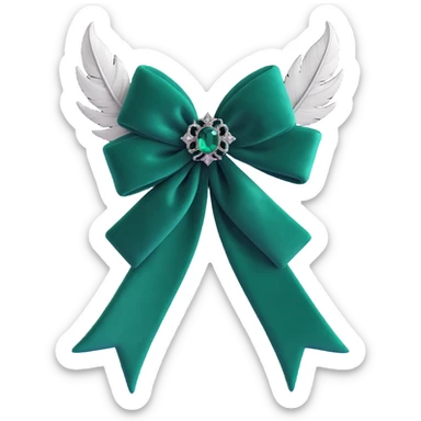 gothic bow, dark emerald velvet, silver cross, feather details, lush and gothic sticker