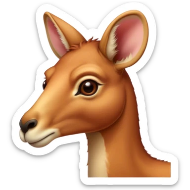 Cinematic Noble Adult Red Kangaroo Portrait Emoji, Poised and regal, with a robust, muscular build, tawny reddish fur, and a distinctive camel-shaped head featuring a slightly elongated snout, prominent ears, and keen, observant eyes, Simplified yet sharp and sophisticated features, highly detailed, glowing with a warm, sunlit glow, high shine, intelligent and commanding, stylized with an air of outback authority, focused and vigilant, soft glowing outline, capturing the essence of a watchful guardian that seems ready to bound out of the screen with effortless power! sticker