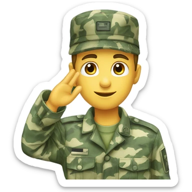Blue shades military camouflage uniform boy saluting with his hand sticker