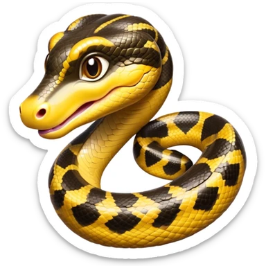 cinematic-cute-anaconda-portrait-emoji,-head-tilted-playfully-and-inquisitively,-with-a-sleek,-shimmering-body-adorned-with-detailed-scale-sriped patterns-and-round,-sparkling-eyes-full-of-wonder,-simplified-yet-irresistibly-adorable-features sticker