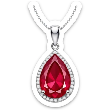 teardrop ruby pendant with silver chain and white stones sticker