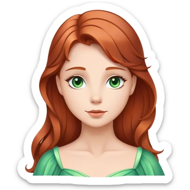 Cinematic Serene Sleeping Beauty Portrait Emoji, rendered in a simplified vector style. Depict a gentle Aurora (chest and above) with fair, glowing skin and softly cascading auburn hair, her expression calm and reflective, dressed in her timeless attire. The image exudes a soft, warm radiance with high shine and a subtle glowing outline. sticker