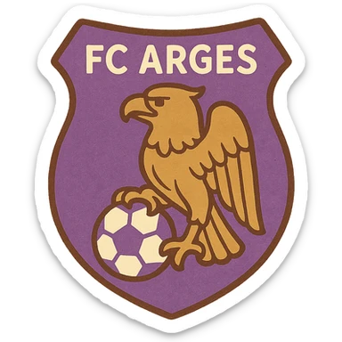 FC Arges football club logo, shield shape, purple and white colors, stylized eagle, soccer ball, modern sports logo style sticker