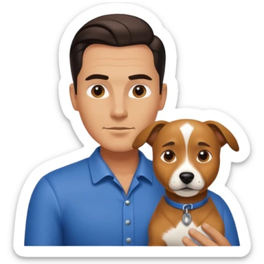 Guy with slick back hair with a dog sticker