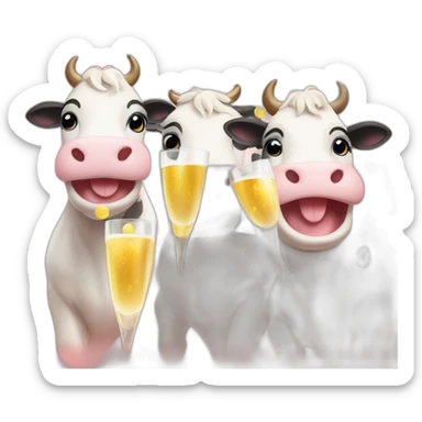 Three cute smiley cows drinking champagne sticker