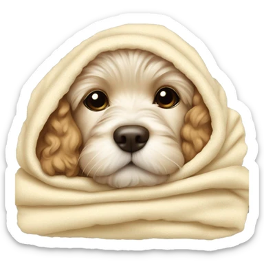 Cream cockapoo puppy sleep in blanket sticker