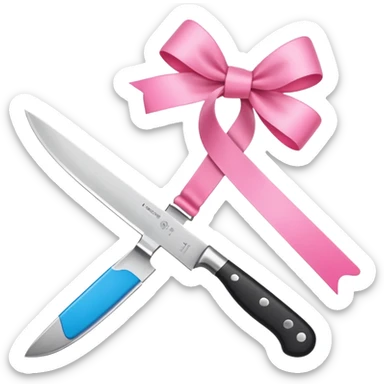 Only one object: a kitchen knife. A pink ribbon bow is tied directly on the knife handle. No other items. No decorations. Minimal emoji style. White background. Flat vector. sticker