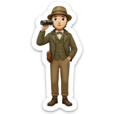 henry David thoreau full body looking up  birdwatching with binoculars sticker