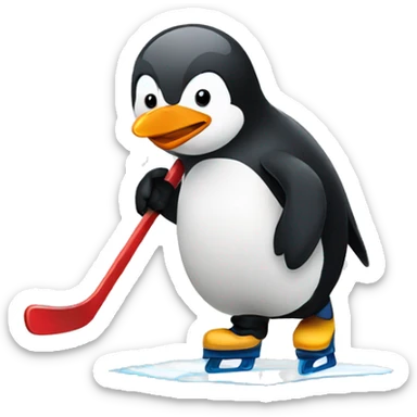 Penguin playing hockey sticker