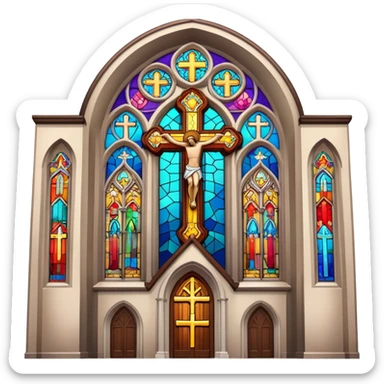 Church with cross and stained glass windows sticker
