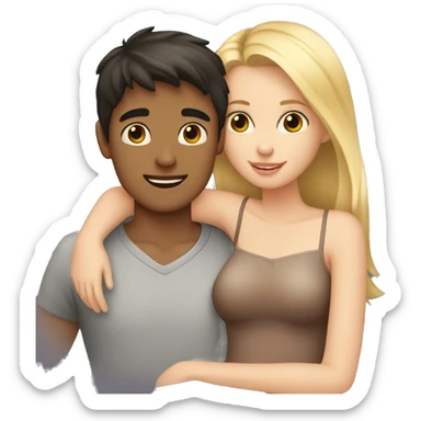 A blonde-haired girl and a dark-haired boy cuddling sticker