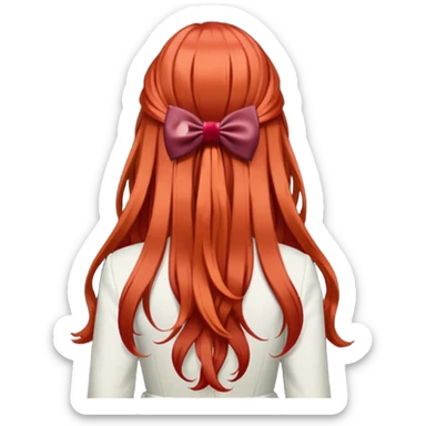red long hairs with burgundy bow from the back sticker