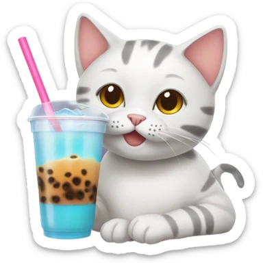 cat drinking boba sticker