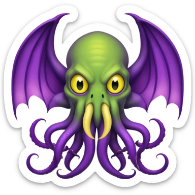 light green Cthulhu with purple bat wings and purple gradient tentacles. Yellow angry eyes. yellow suckers on tentacles. dramatic ominous shading sticker