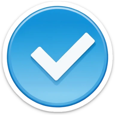 Create a high quality 2D emoji-style verification badge similar to Facebook/Meta style.
Flat design, clean smooth edges, bold and crisp colors, no gradients or minimal gradient only for polish.
A blue circular badge with a white check mark inside. Simple, vector-like, high resolution.
 sticker