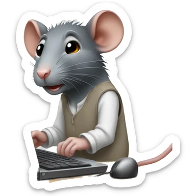 rat named jaber working on a pc sticker