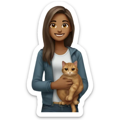 A  girl from Dubai with brownish long hair holding a cat and smiling  sticker