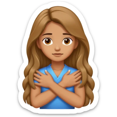 Girl crossing arms with hands holing nevk sticker