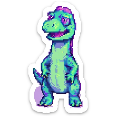 Barney the Dinosaur twerking, retro and humorous, pixel art style sticker