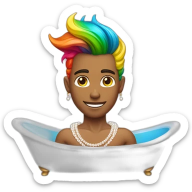 posh-muscle-boy-with-pearl-necklace-and-rainbow-unicorn-hair-in-golden-bathtub sticker