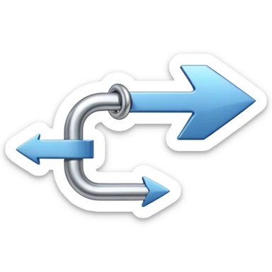 clean iOS-style emoji of a single rightward arrow smoothly flowing through a chain link from left to right, arrow passing through the link showing clear direction and smart connection, modern minimal trustworthy, representing strategic guidance and brand clarity sticker