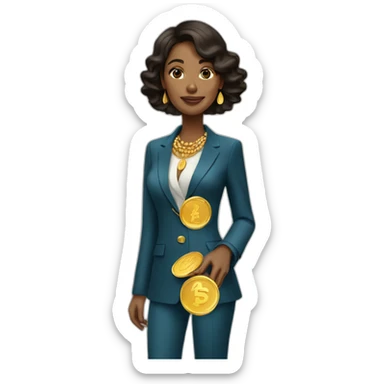 Posh-woman-with-hermes-suit-holding-golden-coins sticker