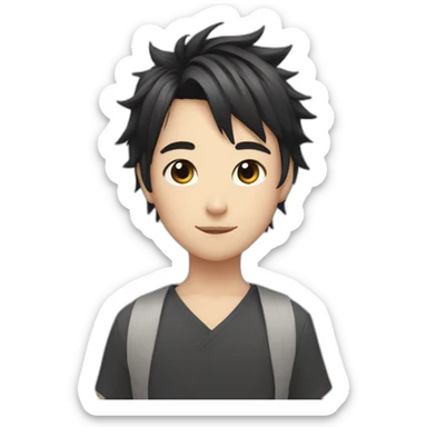 Japanese boy, with black cat ears and a cute hair style in black sticker
