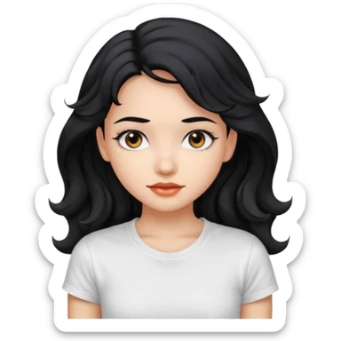 Beautiful girl,Black hair,wavy hair long hair,Black eyes, white T-shirt sticker