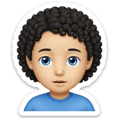 a tan toddler with black curly hair and blue eyes sticker