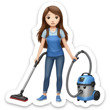 beautiful girl with long brown hair cleaning and vacuuming sticker