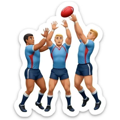 two rugby players lifting another player to catch a ball in a lineout sticker