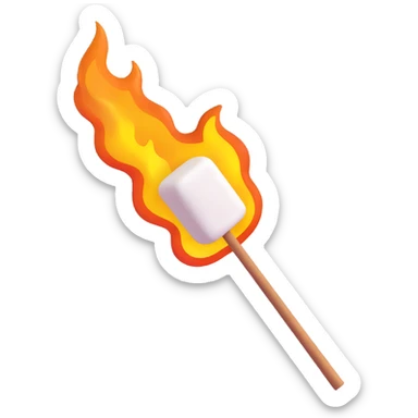 marshmallow on a stick turning golden brown over flames sticker
