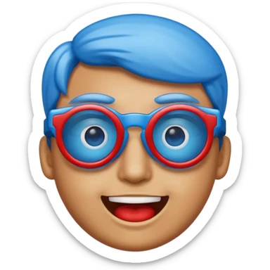An emoji celebrating while wearing 3D glasses with a blue lens on the left and a red lens on the right. sticker