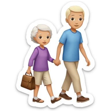 a child helping an elderly person walk, kind and friendly sticker