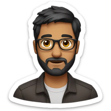 indian guy with medium fade and beard wearing specs brown eyes black hair sticker