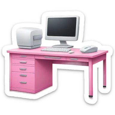 Pink desk with computer  sticker