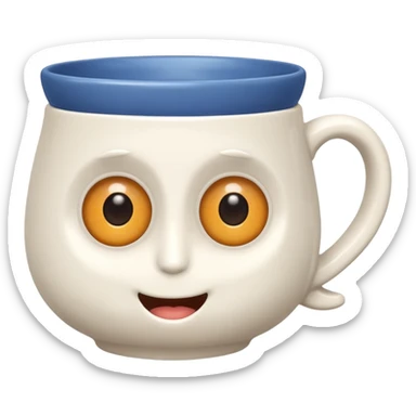 a ceramics cup with eyes and mouth sticker